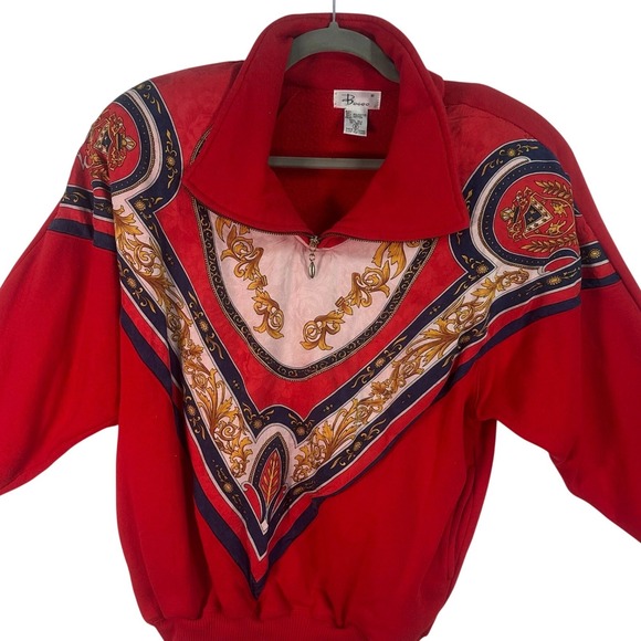 Vintage Tops - Bocoo Vintage Qtr Zip Sweatshirt Womens Red Silk Fleece Mock Neck Oversized